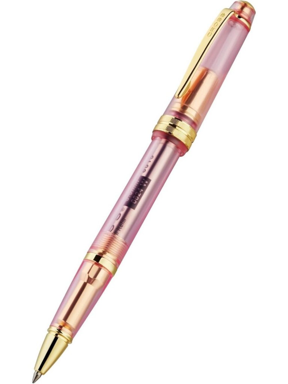 Translucent Pink Sapphire Rollerball Pen - Smooth Black Ink, Stylish Writing